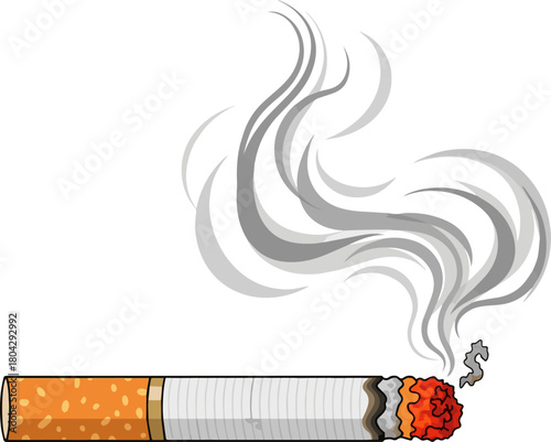  Create a Lit Cigarette with Smoke vector art with white background.