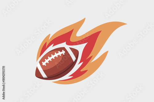 A dynamic football surrounded by flames. Vector illustration.