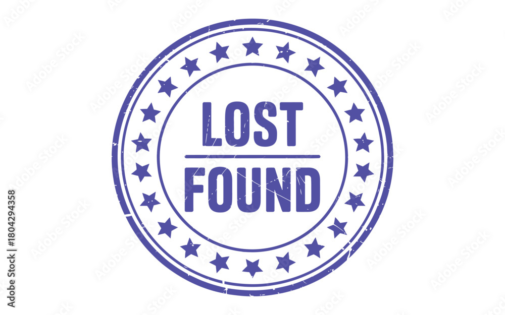 Fototapeta premium A blue stamp with the words lost and found in the center
