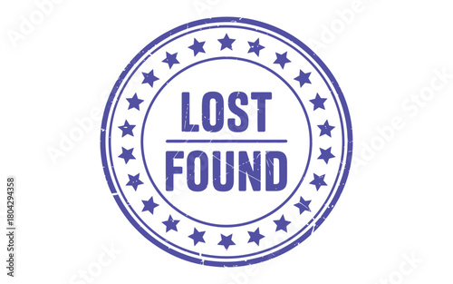 A blue stamp with the words lost and found in the center