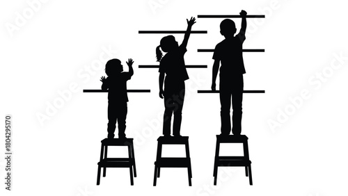 Children reaching for goals silhouettes isolated on white background, Vector