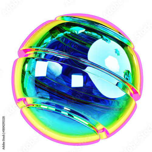 Abstract iridescent sphere with swirling colors