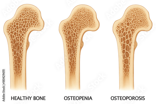 Medical Illustration of Healthy Bone Versus Osteoporotic Bone Density Comparison osteoporosis isolated on a transparent background