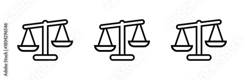Three scales of justice icons in a row representing legal balance and fairness in monochrome style