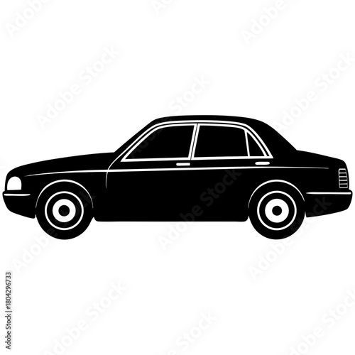 Classic four-door sedan car silhouette vector illustration icon