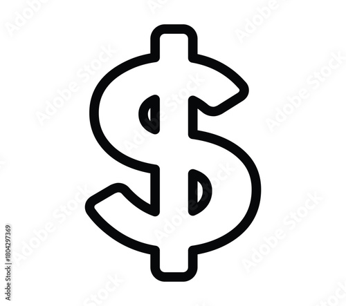 Outline drawing of a dollar sign with bold lines isolated on a white plain background in simple style