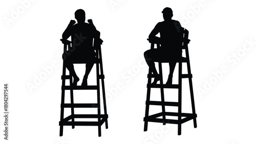 Lifeguard chairs silhouette isolated on white background, Vector