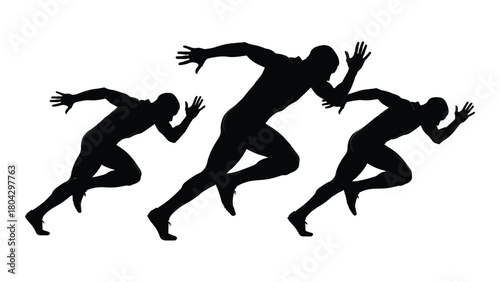 Running sprinters silhouettes isolated on white background, Vector