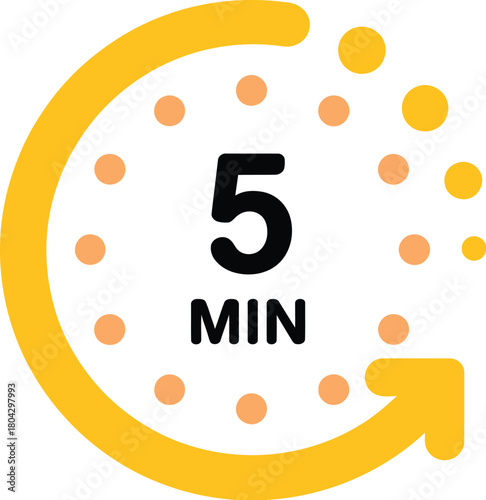 Five minutes timer icon with arrow and dots illustration