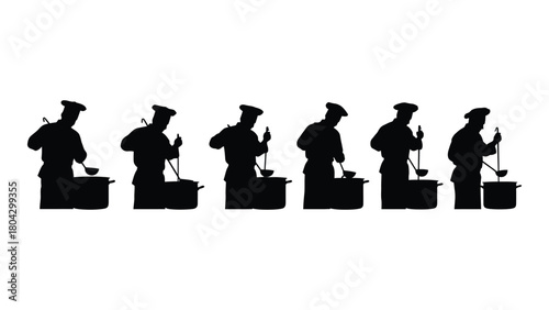 Chef silhouettes cooking isolated on white background, Vector