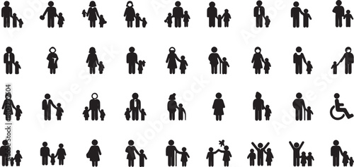 Collection of family icons representing diverse family structures and relationships