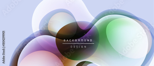 Abstract fluid shapes overlap, creating soft color gradients. Background features text background design. Minimalist aesthetic, light hues dominate composition.