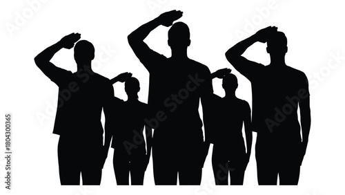 People saluting silhouette isolated on white background, Vector