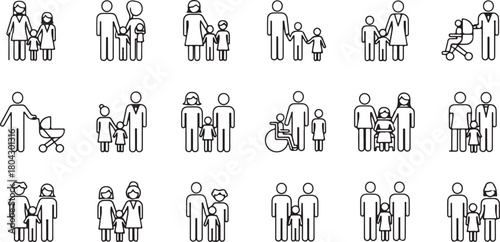 Variety of family structure outline icons diversity family composition concept