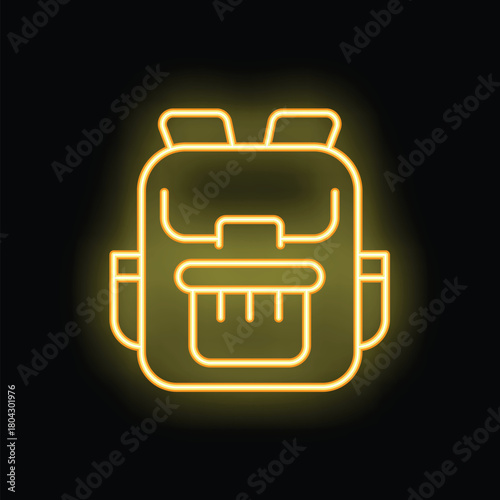 Neon yellow backpack is glowing on a black background