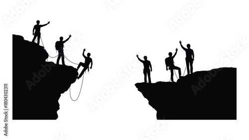 Rock climbers silhouettes isolated on white background, Vector