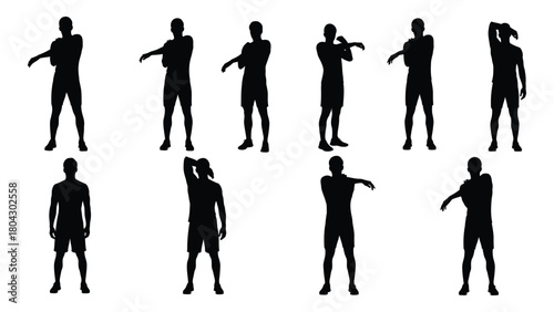 Men stretching exercise silhouettes isolated on white background, Vector