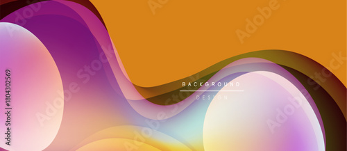 Abstract fluid shapes, vibrant colors blend. Orange, purple, pink hues create dynamic background design. Smooth gradients dominate composition.