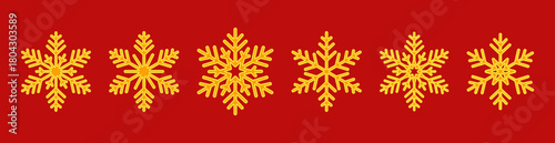  golden outline snowflakes on a solid red background