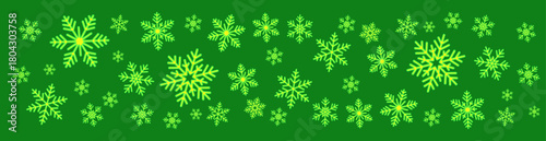 bright yellow green snowflakes on a solid green background