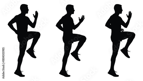 High knee exercise silhouettes isolated on white background, Vector