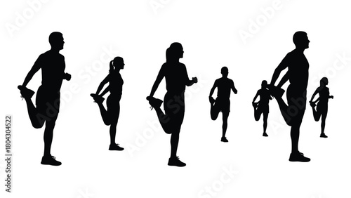 People stretching silhouettes isolated on white background, Vector