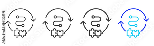 Change Management icon set collection in creative outline style for Resilience workplace strategy leadership adaptability planning growth innovation tools design