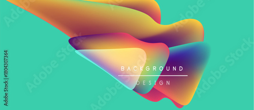 Abstract fluid shapes overlap turquoise backdrop. Gradient colors blend, creating dynamic visual effect. Text reads background design.