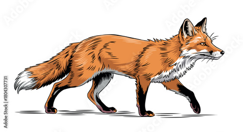 Realistic fox vector illustration on a white background