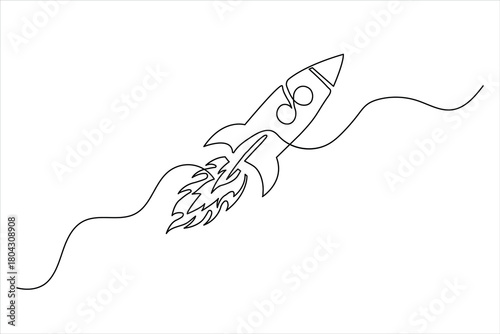 Minimalist outline drawing of a space launch symbol