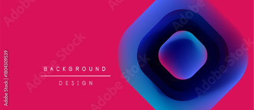 Vibrant abstract design features layered shapes, gradients. Pink background contrasts with blue center, creating modern visual effect.