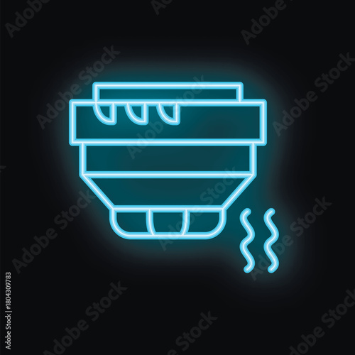 Glowing neon icon of a smoke detector detecting smoke, a safety essential for every home