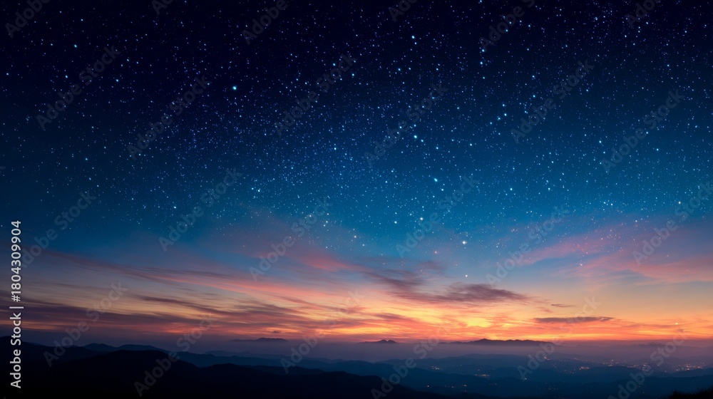 Fototapeta premium Sunset and mountain scenery under the starry sky