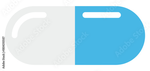 Blue and White Capsule Icon Simple Flat Vector Illustration Medication Drug Pill Symbol