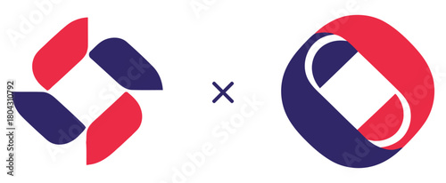 Abstract Geometric Logo Pair Dynamic Interlocking Shapes Red and Navy Blue Business Identity Vector