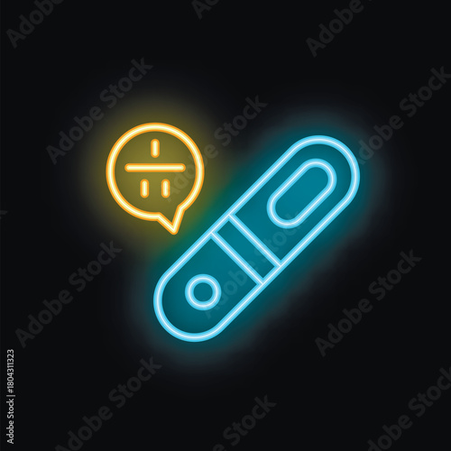 Glowing neon pregnancy test showing negative result with minus sign in a speech bubble
