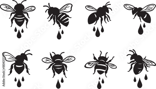 Black vector silhouette set of butterfly, spider, ant, beetle, fly, mosquito, and bee insects illustration design for nature decoration pattern