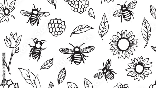 Seamless vector pattern set of butterflies and floral insect silhouettes for nature illustration design