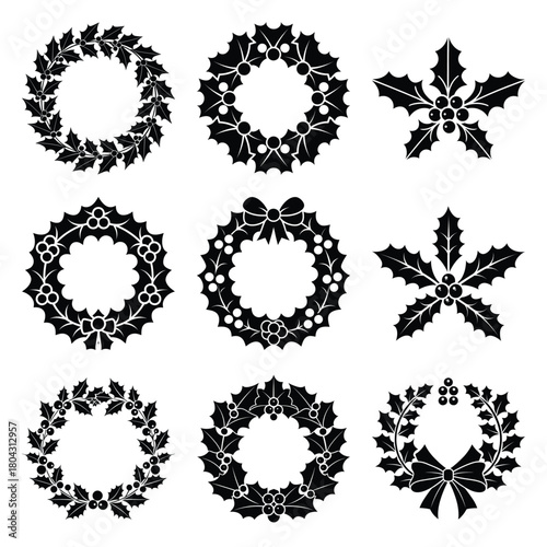 christmas garland silhouette icon set, Vector illustration