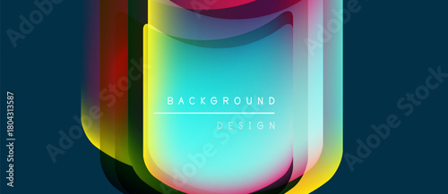 Abstract layers create vibrant, colorful design. Gradient hues blend, forming modern background element. Minimalist text adds subtle branding.