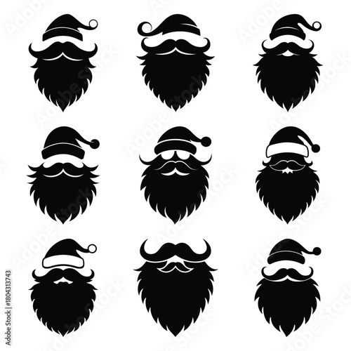 santa beard silhouette icon set, Vector illustration