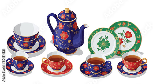 Elegant floral tea set for afternoon tea party celebrations and invitations, perfect for stylish social gatherings and vintage charm concepts