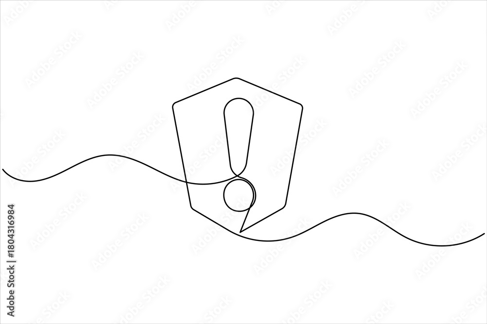 Obraz premium Exclamation mark one line art minimal continuous line drawing outline icon