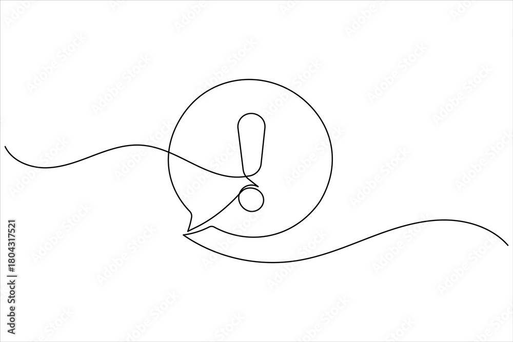 Obraz premium Exclamation mark one line art minimal continuous line drawing outline icon