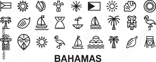 Bahamas line icons set bahamian symbols collection vector illustration isolated on transparent background
