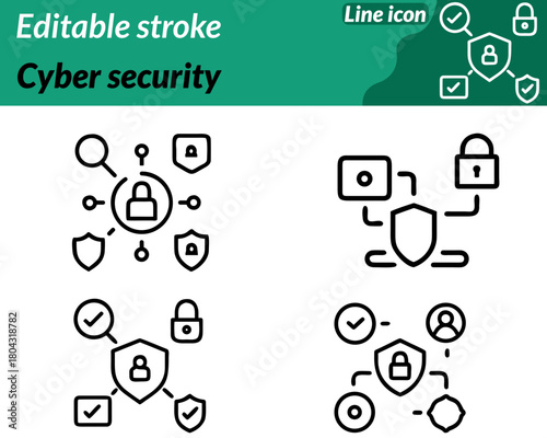 Cyber security set line icon. Ideal for IT security software data protection and tech branding this icon. Conveys trust reliability threat prevention and the safeguarding of digital systems.