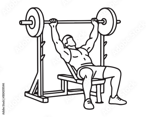 Powerful weightlifter bench pressing for strength, a dynamic exercise routine for fitness, bodybuilding, and wellness, a graphic for gym promotions