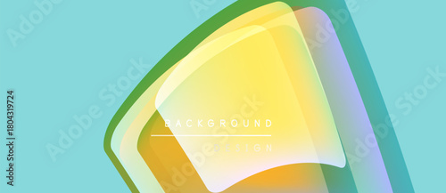 Abstract fluid shapes overlap, creating vibrant color gradients. Light yellow dominates center, fading into green, blue hues. Modern design element.