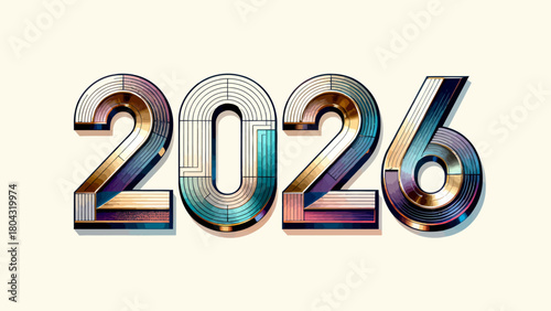 Creative art word "2026", hand-drawn vector illustration