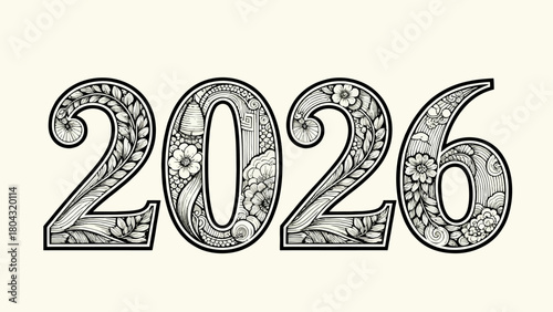 Creative art word "2026", hand-drawn vector illustration